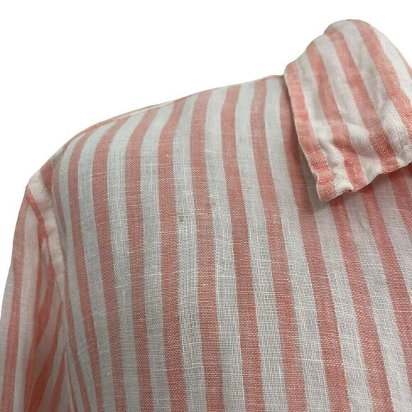 Uniqlo 100% Linen Stripe Button Front Shirt Top Lightweight Pink size Large - Picture 3 of 7